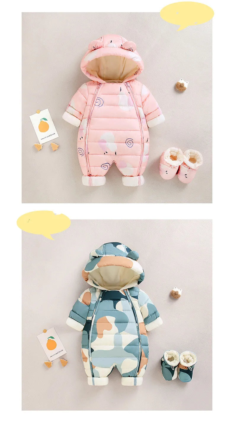 2023 Winter warmes Neugeborenes 3m 6m 9m 12m 18m 24m Kleinkind Kinder plus Samt Overall Muster dicke Jungen Mädchen Stram pler mit Schuhen