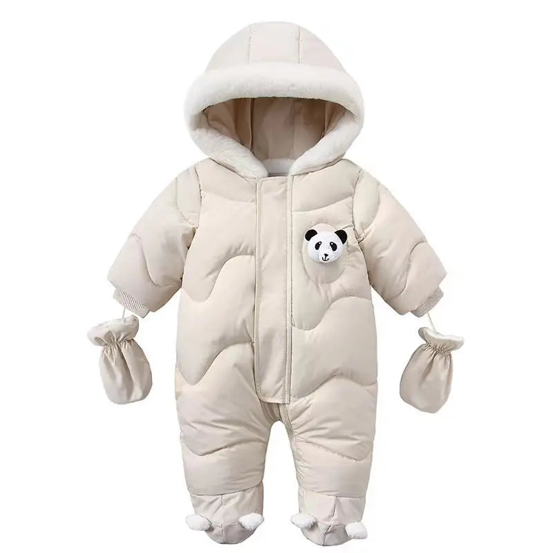 Winter Baby Strampler Einfarbig Cartoon Overall Integrierte Fleece Thermische Overalls Neugeborenen Babys Verdickt Outdoor Schnee Anzug