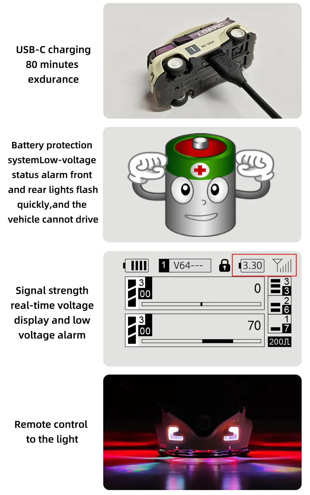 LDARC 1:64 V64 RTR Mini Elektro-RC-Automodell 2,4 GHz Lange Akkulaufzeit Desktop-RC-Auto Mini-Rennwagen Unterhaltungsspielzeug