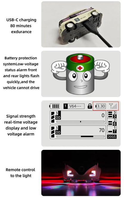LDARC 1:64 V64 RTR Mini Elektro-RC-Automodell 2,4 GHz Lange Akkulaufzeit Desktop-RC-Auto Mini-Rennwagen Unterhaltungsspielzeug