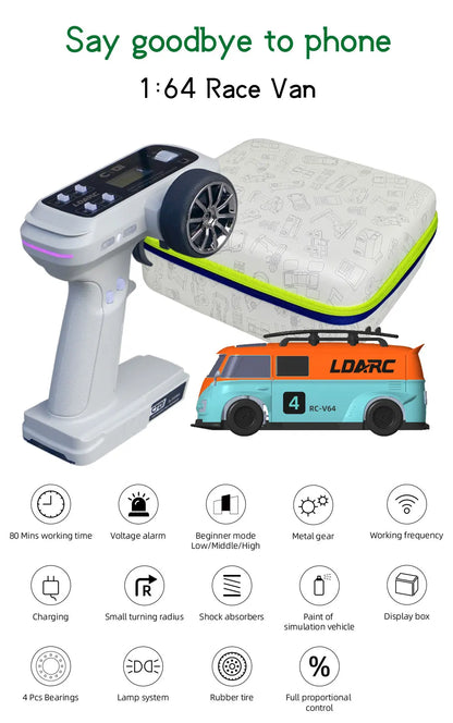 LDARC 1:64 V64 RTR Mini Elektro-RC-Automodell 2,4 GHz Lange Akkulaufzeit Desktop-RC-Auto Mini-Rennwagen Unterhaltungsspielzeug