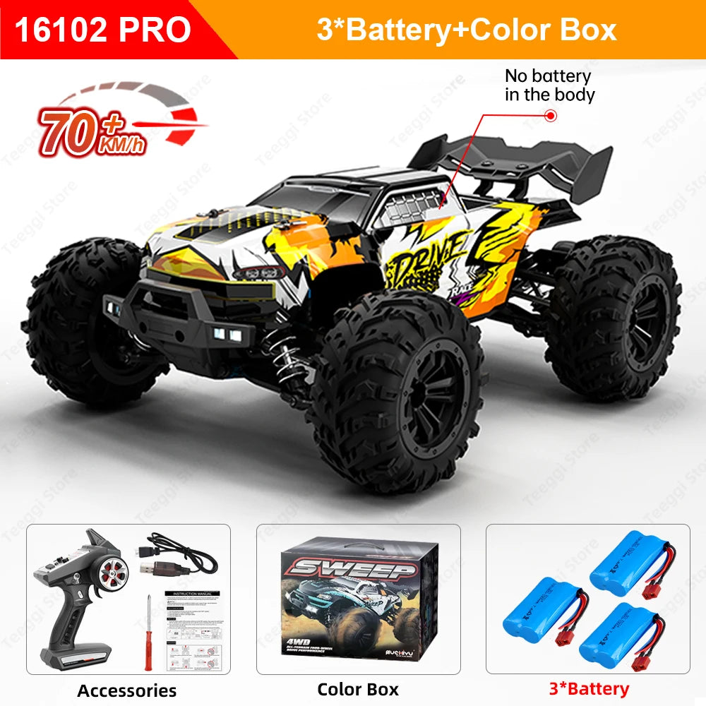 Teeggi 16101/16102 PRO 1:16 Hochgeschwindigkeits-RC-Auto mit LED-Licht Drift 70 km/h 4WD RC Off-Road-Auto Monster Truck Spielzeug für Kinder Geschenke