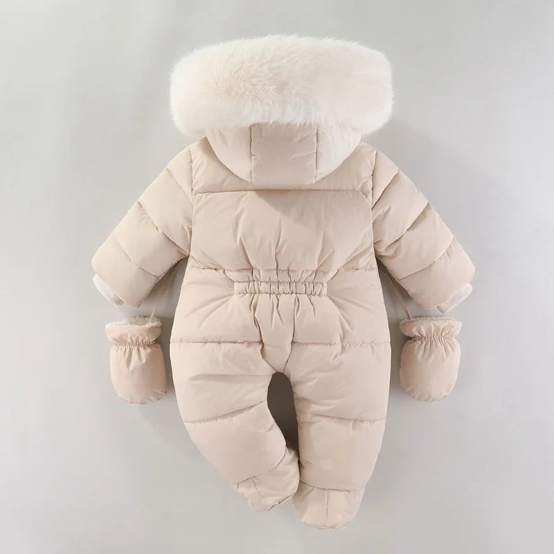 Winter Neugeborenen Baby Mädchen Kleidung Verdicken Baby Strampler Mit Handschuhe Warme Baby Overall Mit Kapuze Plus Samt kinder Kleidung 0-18M