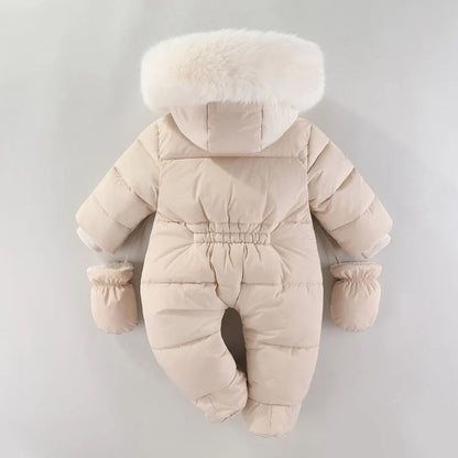 Winter Neugeborenen Baby Mädchen Kleidung Verdicken Baby Strampler Mit Handschuhe Warme Baby Overall Mit Kapuze Plus Samt kinder Kleidung 0-18M
