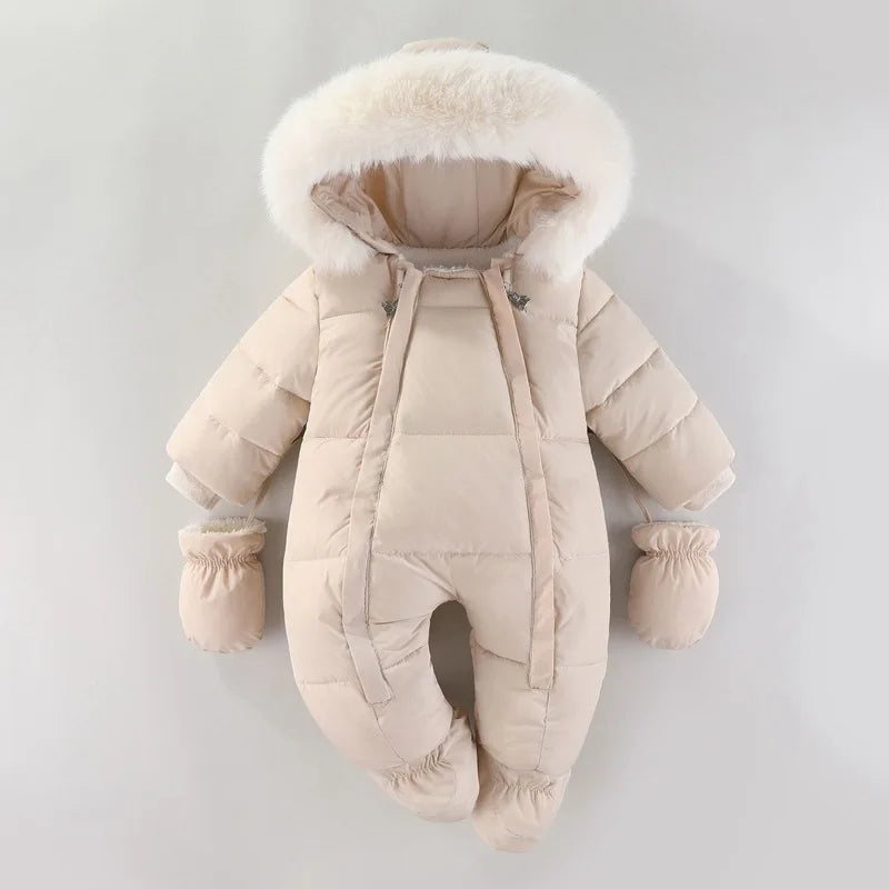 Winter Neugeborenen Baby Mädchen Kleidung Verdicken Baby Strampler Mit Handschuhe Warme Baby Overall Mit Kapuze Plus Samt kinder Kleidung 0-18M