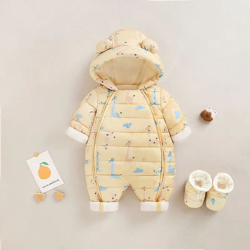 2023 Winter warmes Neugeborenes 3m 6m 9m 12m 18m 24m Kleinkind Kinder plus Samt Overall Muster dicke Jungen Mädchen Stram pler mit Schuhen