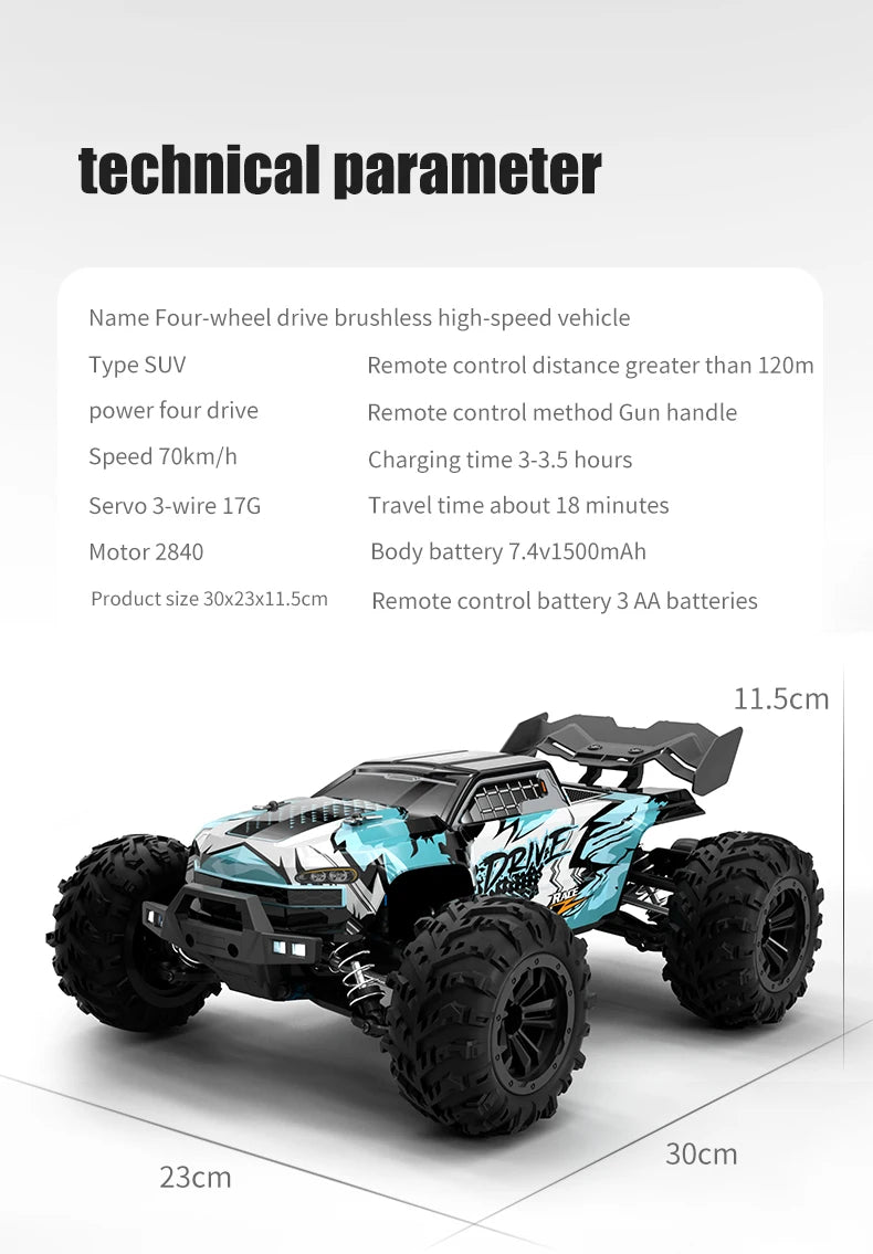 Teeggi 16101/16102 PRO 1:16 Hochgeschwindigkeits-RC-Auto mit LED-Licht Drift 70 km/h 4WD RC Off-Road-Auto Monster Truck Spielzeug für Kinder Geschenke