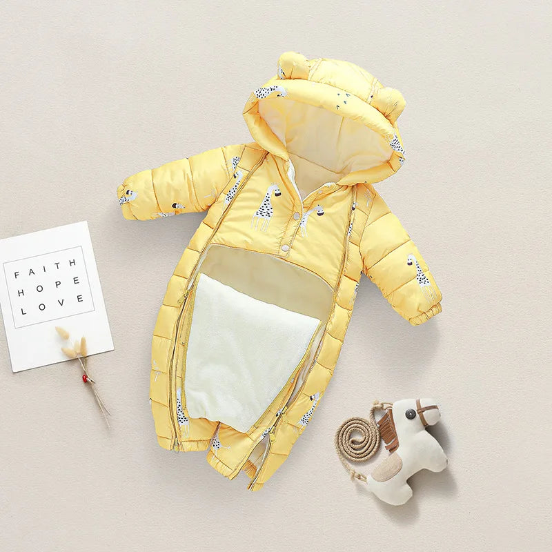 OLEKID 2025 Winter Baby Schneeanzug Mit Kapuze Plus Samt Warme Baby Mädchen Strampler Kleinkind Baby Jungen Overall Infant Winter Overalls Mantel