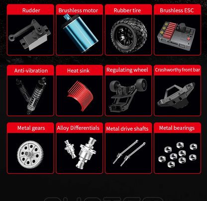 ZWN KF18 1:14 Bürstenloses RC-Auto mit LED-Licht, professionelles 4WD 2,4G Fernbedienung, Offroad-Monstertruck, Spielzeug für Kinder, Geschenk