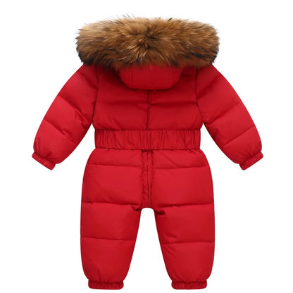 Kinder Winter Overalls wasserdichte Kapuze Mädchen Daunen jacke Baby Boy warmen Overall Kleinkind Mädchen Kunst pelz Ski anzug Kinder Schnee anzug