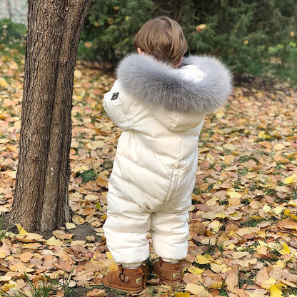 Raise-30 Grad russische Winter kinder Overalls echtes Fuchs fell plus Samt Neugeborenen Overalls Kleinkind kleiner Junge warme Stram pler Schnee anzüge