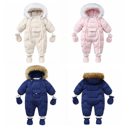 2024 neue Winter Baby Strampler Dicke Warme Infant Mit Kapuze Innen Fleece Overall Neugeborenen Jungen Mädchen Overalls Kleinkind Kleidung Set