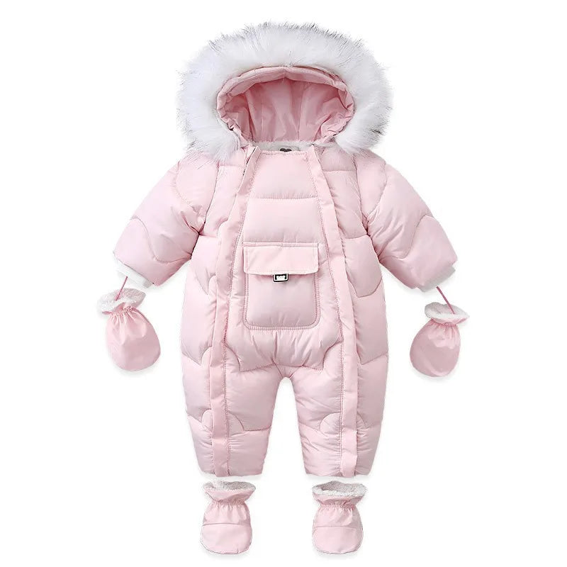 2024 neue Winter Baby Strampler Dicke Warme Infant Mit Kapuze Innen Fleece Overall Neugeborenen Jungen Mädchen Overalls Kleinkind Kleidung Set