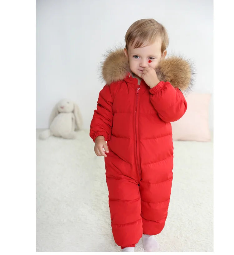 Raise-30 Grad russische Winter kinder Overalls echtes Fuchs fell plus Samt Neugeborenen Overalls Kleinkind kleiner Junge warme Stram pler Schnee anzüge