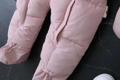 2024 neue Winter Baby Strampler Dicke Warme Infant Mit Kapuze Innen Fleece Overall Neugeborenen Jungen Mädchen Overalls Kleinkind Kleidung Set