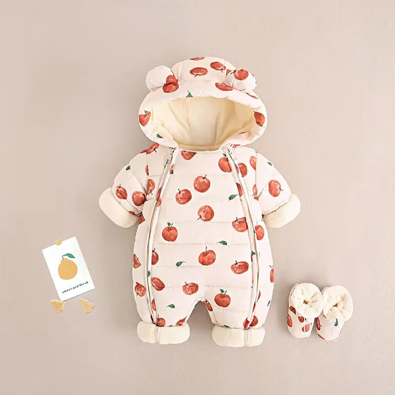 2023 Winter warmes Neugeborenes 3m 6m 9m 12m 18m 24m Kleinkind Kinder plus Samt Overall Muster dicke Jungen Mädchen Stram pler mit Schuhen