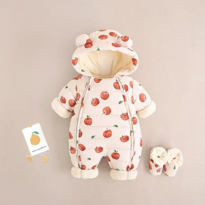 2023 Winter warmes Neugeborenes 3m 6m 9m 12m 18m 24m Kleinkind Kinder plus Samt Overall Muster dicke Jungen Mädchen Stram pler mit Schuhen