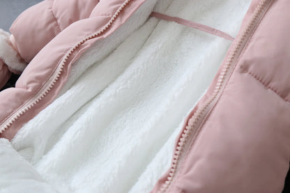 2024 neue Winter Baby Strampler Dicke Warme Infant Mit Kapuze Innen Fleece Overall Neugeborenen Jungen Mädchen Overalls Kleinkind Kleidung Set