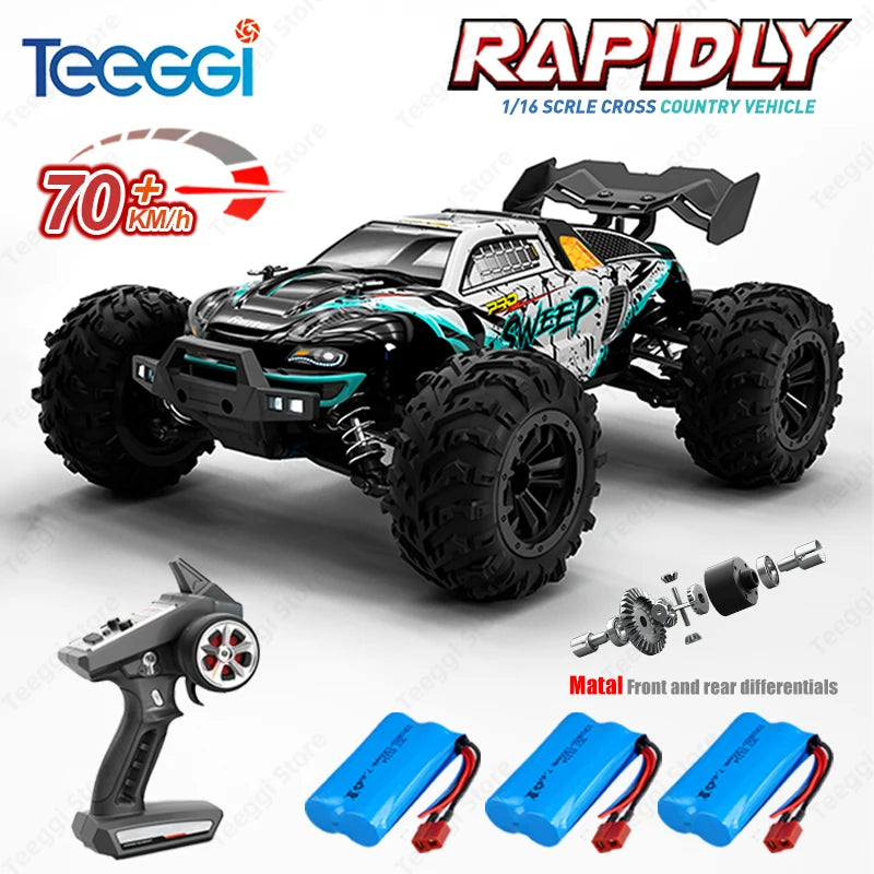 Teeggi 16101/16102 PRO 1:16 Hochgeschwindigkeits-RC-Auto mit LED-Licht Drift 70 km/h 4WD RC Off-Road-Auto Monster Truck Spielzeug für Kinder Geschenke