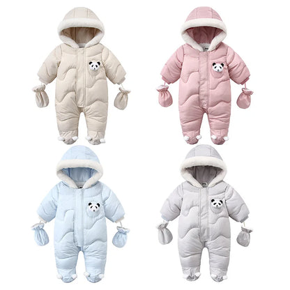 Winter Baby Strampler Einfarbig Cartoon Overall Integrierte Fleece Thermische Overalls Neugeborenen Babys Verdickt Outdoor Schnee Anzug