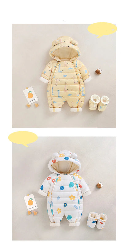 2023 Winter warmes Neugeborenes 3m 6m 9m 12m 18m 24m Kleinkind Kinder plus Samt Overall Muster dicke Jungen Mädchen Stram pler mit Schuhen