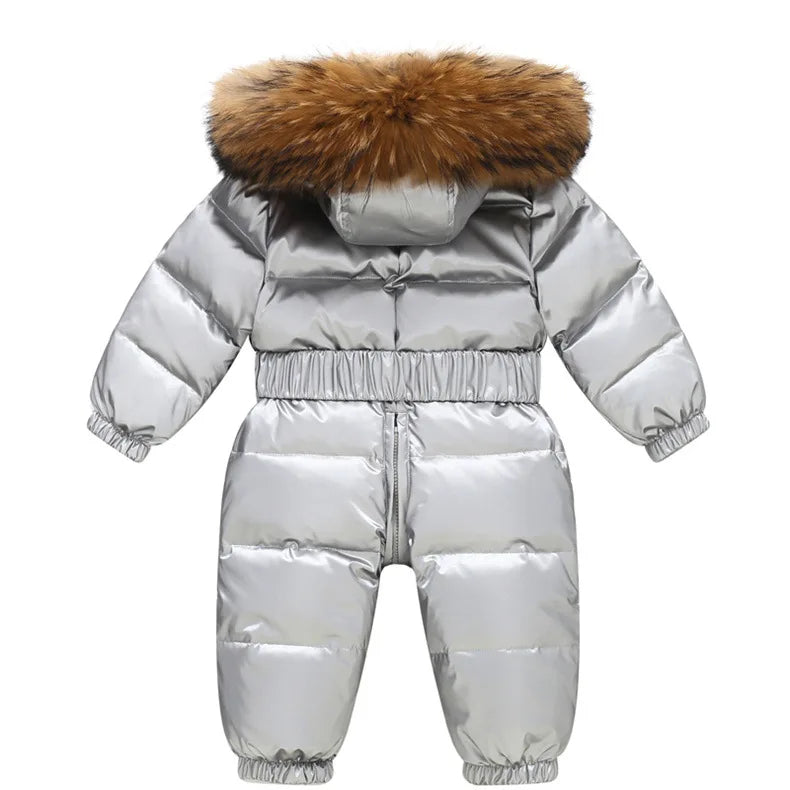 Kinder Winter Overalls wasserdichte Kapuze Mädchen Daunen jacke Baby Boy warmen Overall Kleinkind Mädchen Kunst pelz Ski anzug Kinder Schnee anzug