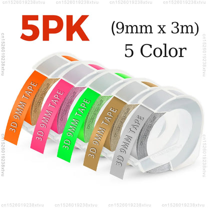 9 mm Dymo 3D-Etikettenband mit selbstklebendem B90-Etikettendrucker, ähnlich wie Dymo 12965 Embossing Label Maker, Schreibmaschine, Dymo Labeller