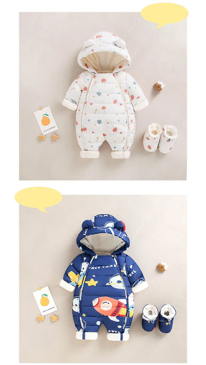 2023 Winter warmes Neugeborenes 3m 6m 9m 12m 18m 24m Kleinkind Kinder plus Samt Overall Muster dicke Jungen Mädchen Stram pler mit Schuhen