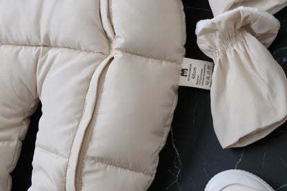 2024 neue Winter Baby Strampler Dicke Warme Infant Mit Kapuze Innen Fleece Overall Neugeborenen Jungen Mädchen Overalls Kleinkind Kleidung Set
