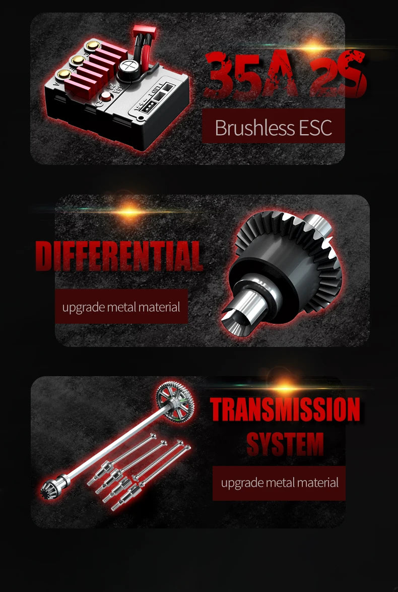 Teeggi 16101/16102 PRO 1:16 Hochgeschwindigkeits-RC-Auto mit LED-Licht Drift 70 km/h 4WD RC Off-Road-Auto Monster Truck Spielzeug für Kinder Geschenke