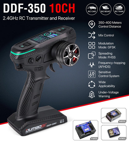 DUMBORC 2,4G 10CH Digital Radio Fernbedienung DDF-350 Sender mit Empfänger für RC Auto Boot Tank LCD FHSS System