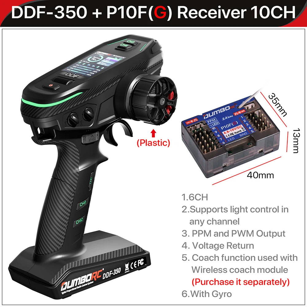 DUMBORC 2,4G 10CH Digital Radio Fernbedienung DDF-350 Sender mit Empfänger für RC Auto Boot Tank LCD FHSS System