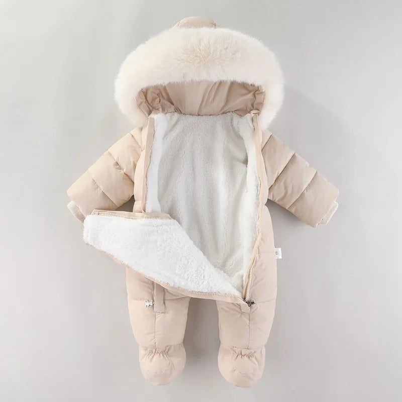 Winter Neugeborenen Baby Mädchen Kleidung Verdicken Baby Strampler Mit Handschuhe Warme Baby Overall Mit Kapuze Plus Samt kinder Kleidung 0-18M