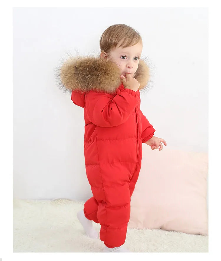 Raise-30 Grad russische Winter kinder Overalls echtes Fuchs fell plus Samt Neugeborenen Overalls Kleinkind kleiner Junge warme Stram pler Schnee anzüge