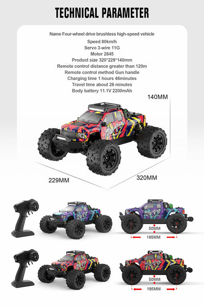 JIUSI PT14R MT14R 1/14 RC Rennwagen 3S Batterie 4WD 80 km/h Bürstenloser Motor 2,4G Fernbedienung 35C Hochgeschwindigkeits-Offroad-RC-Truck