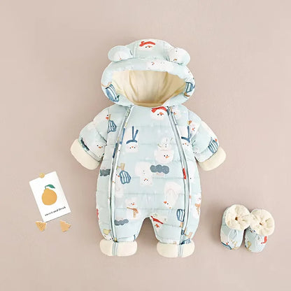 2023 Winter warmes Neugeborenes 3m 6m 9m 12m 18m 24m Kleinkind Kinder plus Samt Overall Muster dicke Jungen Mädchen Stram pler mit Schuhen