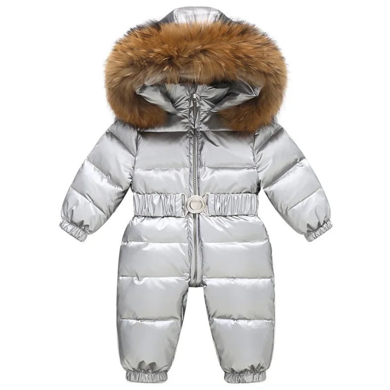Kinder Winter Overalls wasserdichte Kapuze Mädchen Daunen jacke Baby Boy warmen Overall Kleinkind Mädchen Kunst pelz Ski anzug Kinder Schnee anzug