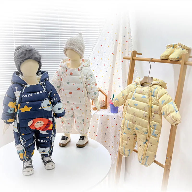 2023 Winter warmes Neugeborenes 3m 6m 9m 12m 18m 24m Kleinkind Kinder plus Samt Overall Muster dicke Jungen Mädchen Stram pler mit Schuhen