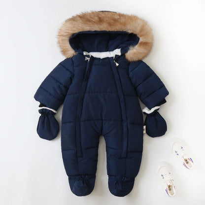 2024 neue Winter Baby Strampler Dicke Warme Infant Mit Kapuze Innen Fleece Overall Neugeborenen Jungen Mädchen Overalls Kleinkind Kleidung Set