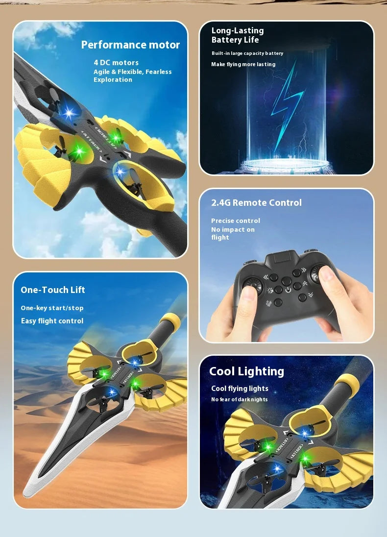 Ferngesteuertes fliegendes Schwert, ferngesteuertes Stunt-Flugschwert, neues ferngesteuertes ferngesteuertes Flugzeug, 360-Grad-Geste, ferngesteuertes Schwert