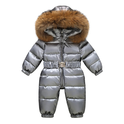 Kinder Winter Overalls wasserdichte Kapuze Mädchen Daunen jacke Baby Boy warmen Overall Kleinkind Mädchen Kunst pelz Ski anzug Kinder Schnee anzug