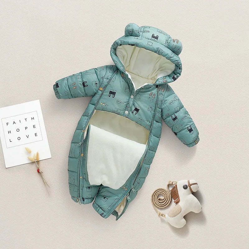 OLEKID 2025 Winter Baby Schneeanzug Mit Kapuze Plus Samt Warme Baby Mädchen Strampler Kleinkind Baby Jungen Overall Infant Winter Overalls Mantel