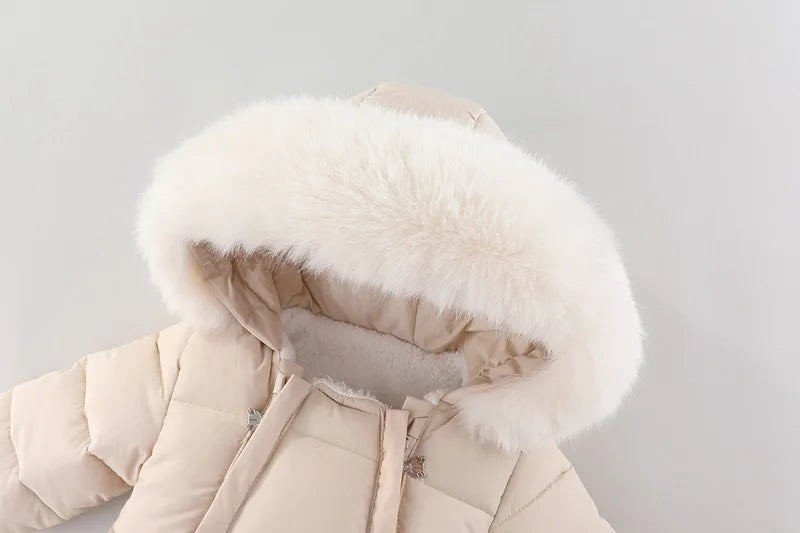 Winter Neugeborenen Baby Mädchen Kleidung Verdicken Baby Strampler Mit Handschuhe Warme Baby Overall Mit Kapuze Plus Samt kinder Kleidung 0-18M