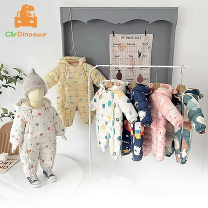 2023 Winter warmes Neugeborenes 3m 6m 9m 12m 18m 24m Kleinkind Kinder plus Samt Overall Muster dicke Jungen Mädchen Stram pler mit Schuhen