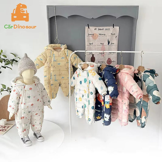 2023 Winter warmes Neugeborenes 3m 6m 9m 12m 18m 24m Kleinkind Kinder plus Samt Overall Muster dicke Jungen Mädchen Stram pler mit Schuhen