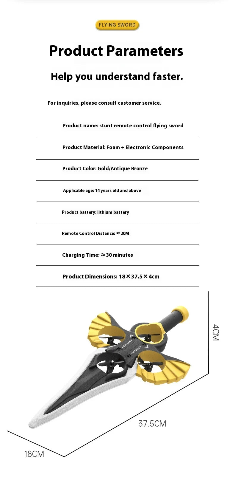 Ferngesteuertes fliegendes Schwert, ferngesteuertes Stunt-Flugschwert, neues ferngesteuertes ferngesteuertes Flugzeug, 360-Grad-Geste, ferngesteuertes Schwert