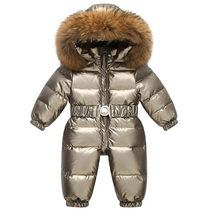 Kinder Winter Overalls wasserdichte Kapuze Mädchen Daunen jacke Baby Boy warmen Overall Kleinkind Mädchen Kunst pelz Ski anzug Kinder Schnee anzug