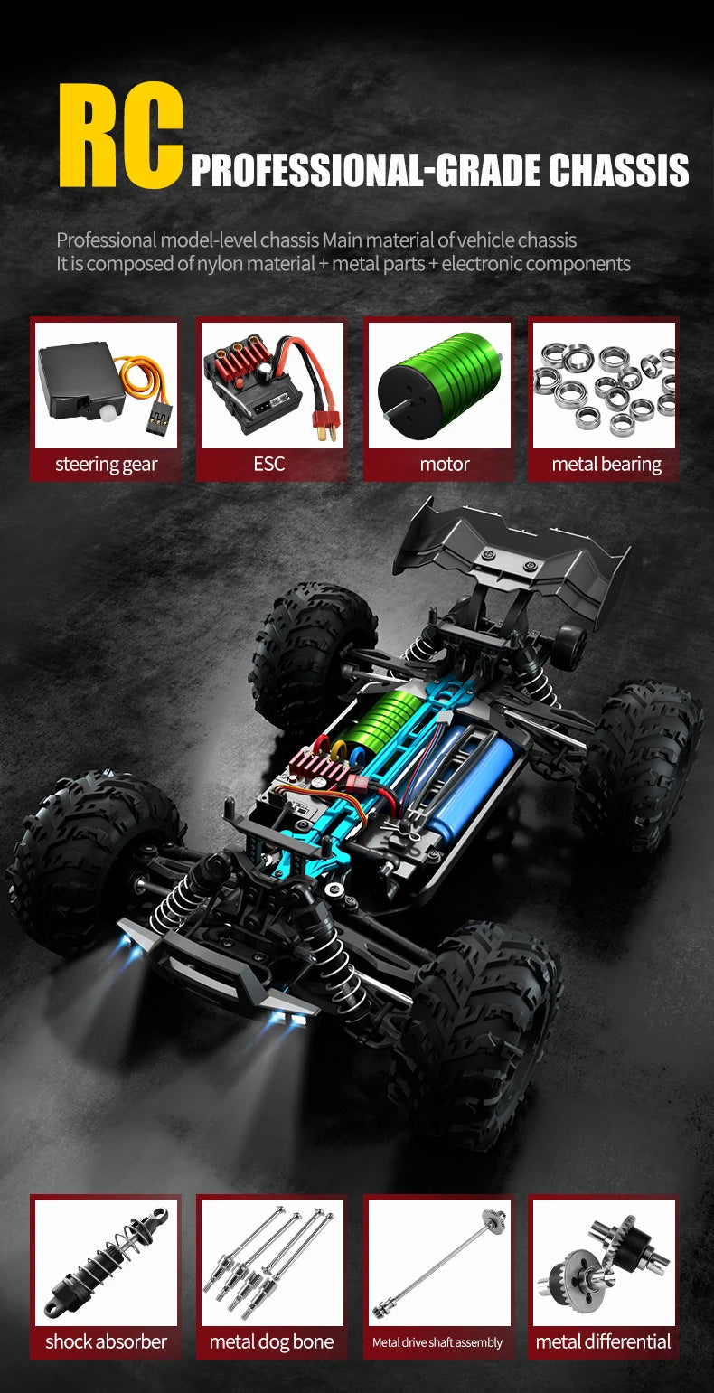Teeggi 16101/16102 PRO 1:16 Hochgeschwindigkeits-RC-Auto mit LED-Licht Drift 70 km/h 4WD RC Off-Road-Auto Monster Truck Spielzeug für Kinder Geschenke