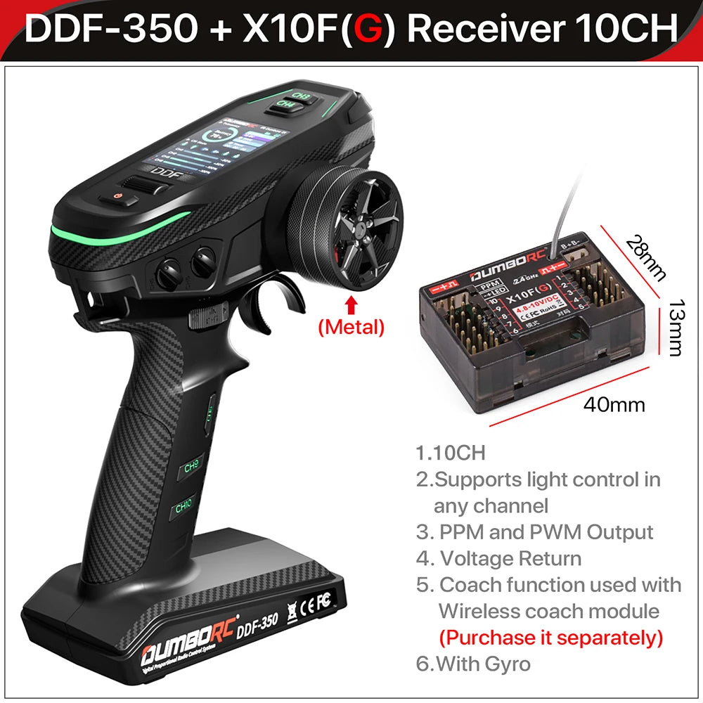 DUMBORC 2,4G 10CH Digital Radio Fernbedienung DDF-350 Sender mit Empfänger für RC Auto Boot Tank LCD FHSS System
