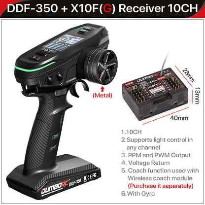 DUMBORC 2,4G 10CH Digital Radio Fernbedienung DDF-350 Sender mit Empfänger für RC Auto Boot Tank LCD FHSS System